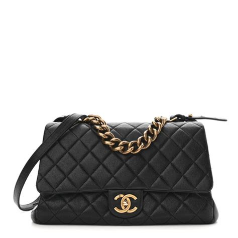 CHANEL Shiny Sheepskin Quilted Large Trapezio Flap Black 